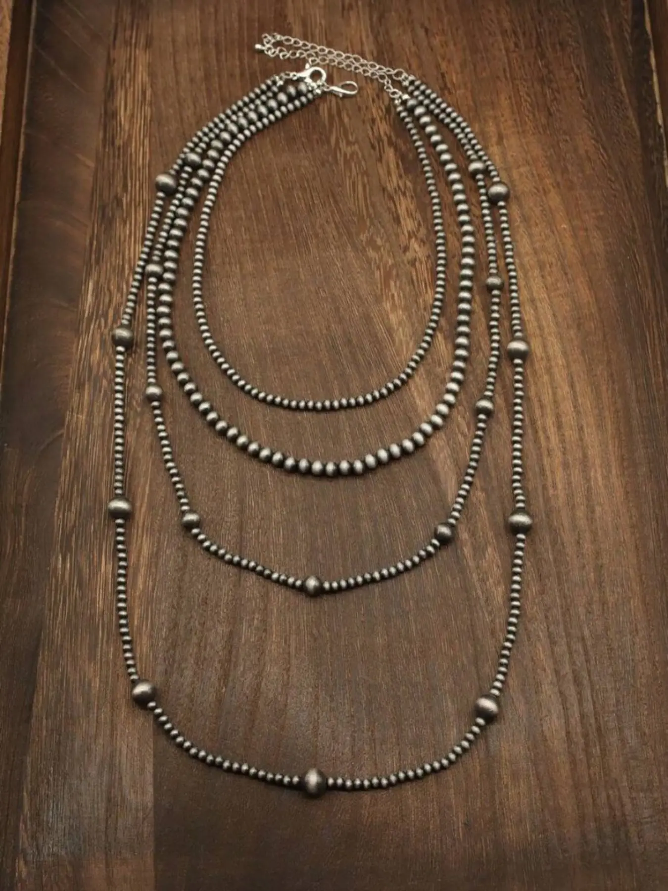 4Pcs Vintage Western Multi-Layer Beaded Necklace Set, Matte Stackable Long Strand Bead Necklaces, Boho Southwest Ethnic Daily Casual Women Fashion Accessory
