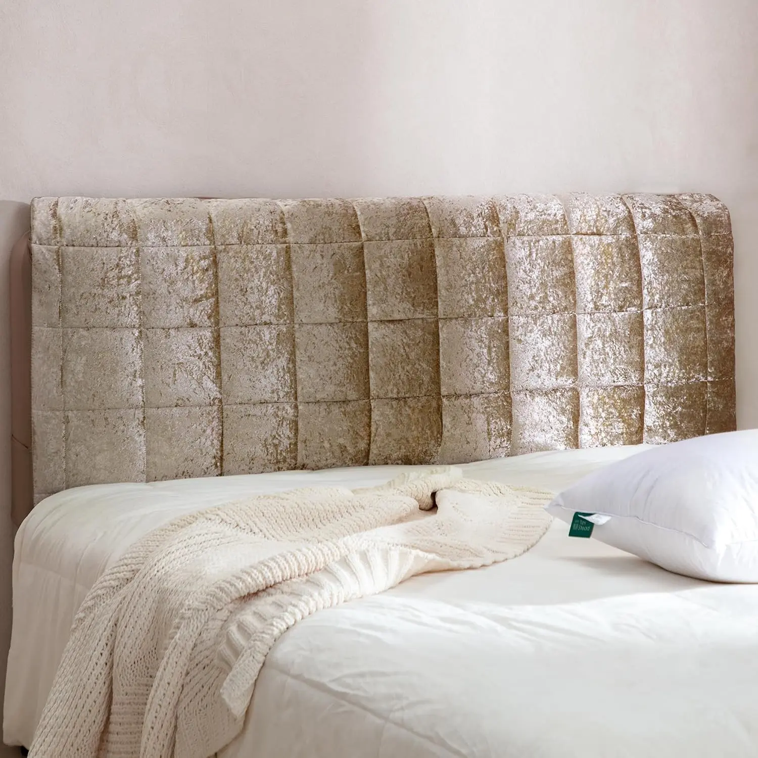 Thickened Soft Stretch Headboard Cover Flannel Fabric Dust-Proof Protector with Elastic Bottom & Side Pockets for Upholstered Bed 63 * 28inch Golden