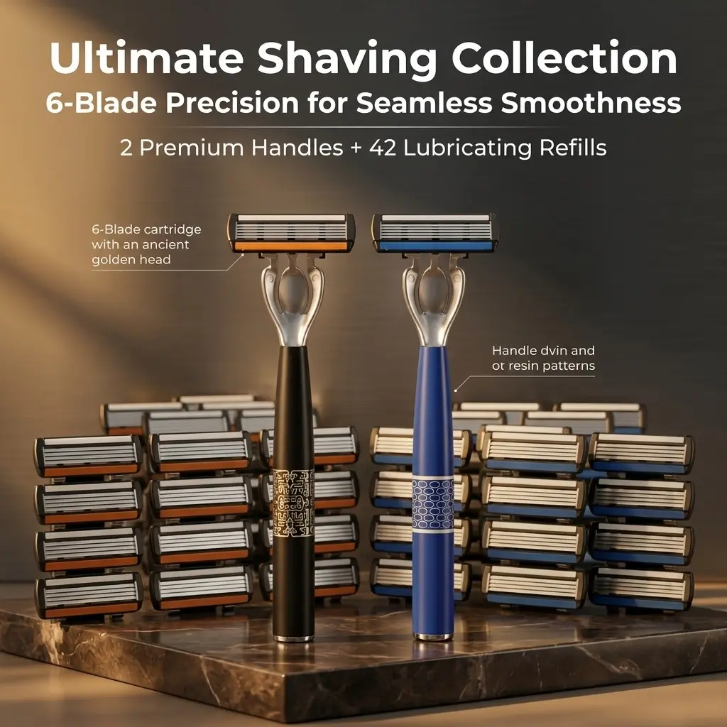 Luxury Fashion Men's Razor, Shaving Razors, 42 Ultra-Sharp Stainless Steel Blades, 2 Non-Slip Handles, Smooth Shaving Experience, Essential for Travel & Holidays
