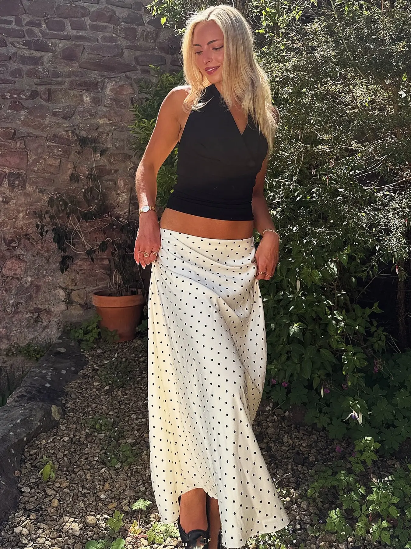 Satin Polka Dots Skirts For Women Blue High Waist Midi Skirt Summer Women's Skirt Elegant Female Fitted Pencil Skirts Woman Office Casual Wear Stretchy Skirt Womenswear High Waisted Skirt Fitted Design Skirt