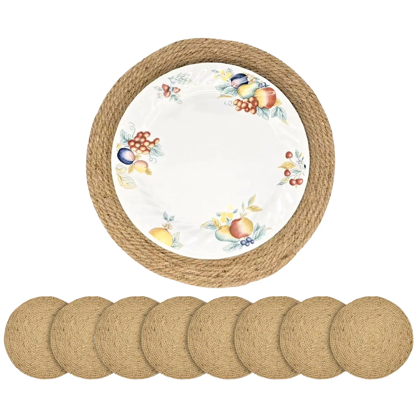 Handmade Woven Rattan Placemats Set of 8 – 12 Inch Natural Braided, Heat-Resistant, Eco-Friendly Wicker Table Mats – Rustic Boho Farmhouse Dining Table Decor for Kitchen, Patio, Wedding, Outdoor