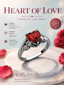 Red Heart Promise Ring for Women, Romantic Engagement Ring, Valentine's Day Anniversary Gift for Her