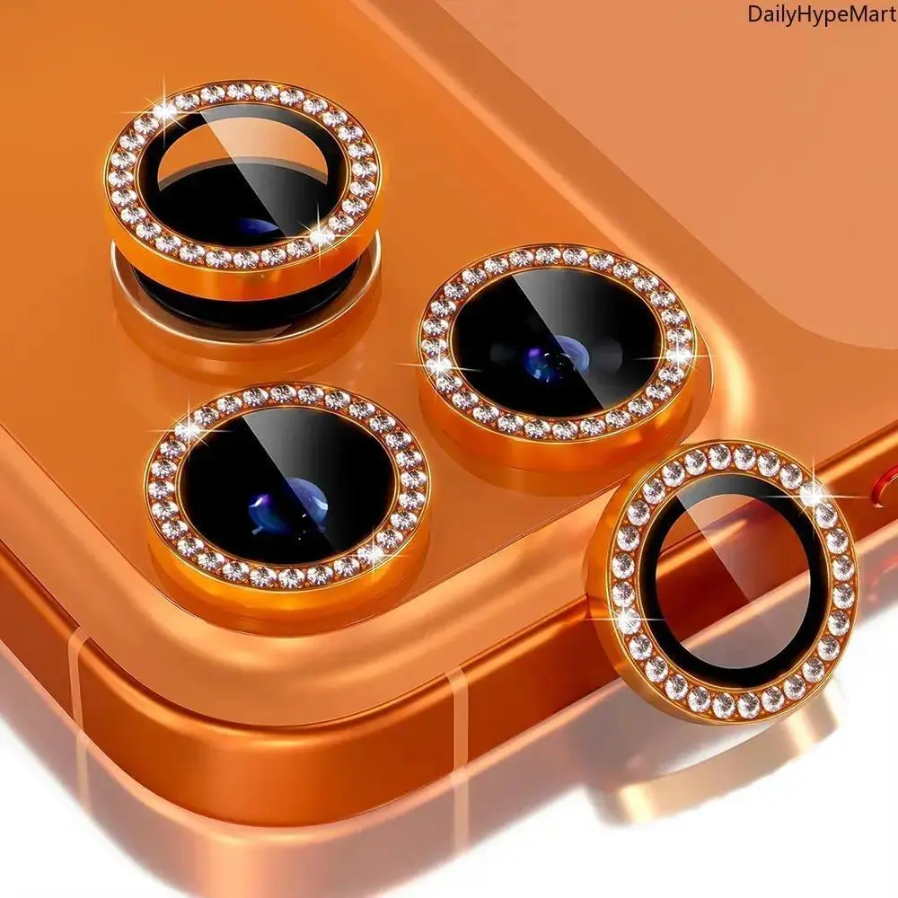 Bling Diamond Camera Lens Screen Protector with Metal Ring, 9H Tempered Glass Handheld Accessory for iPhone 17 Pro & 17 Pro Max Smartphone Cellphone Devices, Cover, Durable, Lens Cover, Protection, Scratch Resistant, Accessories, Protective