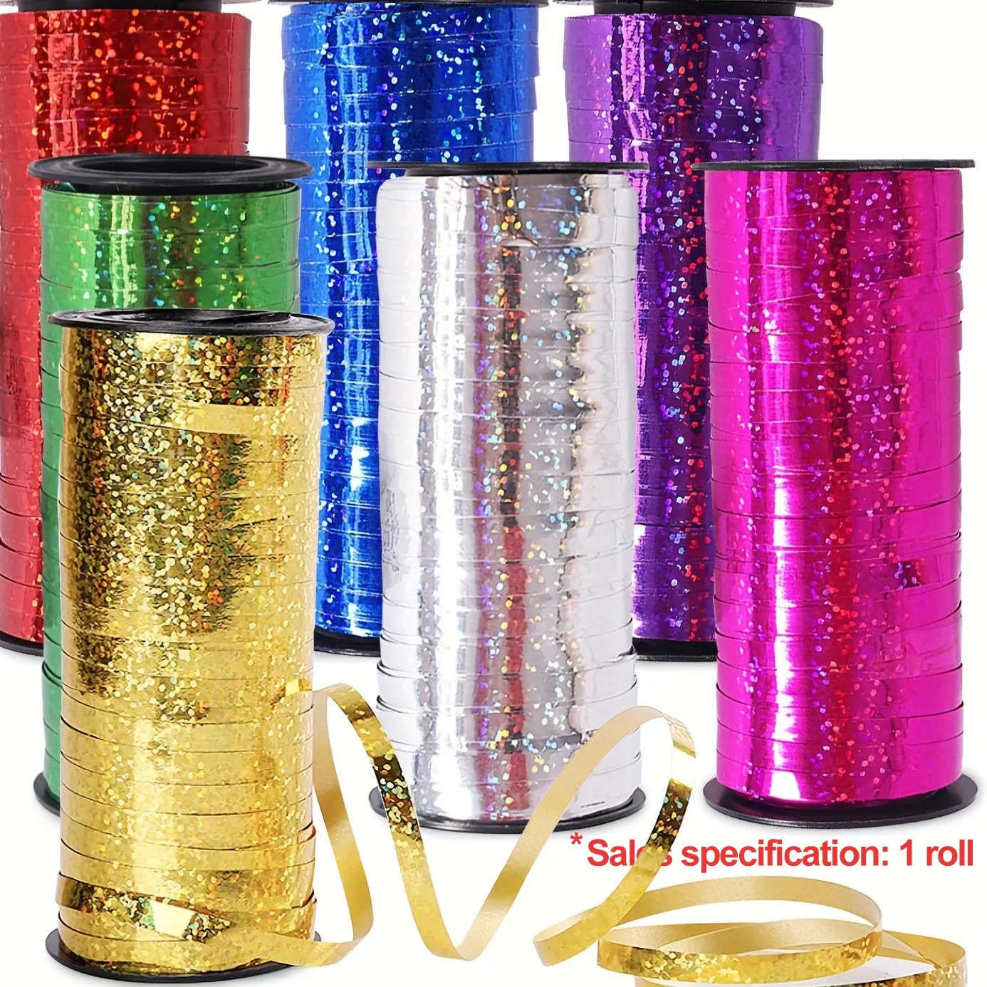 1 roll, curly hair ribbon, curly hair ribbon, metal balloon ribbon, gift wrapping ribbon, balloon thread sparkling packaging ribbon crafts, Christmas, birthday, wedding, party decoration, bouquet ribbon, Decorative Projects