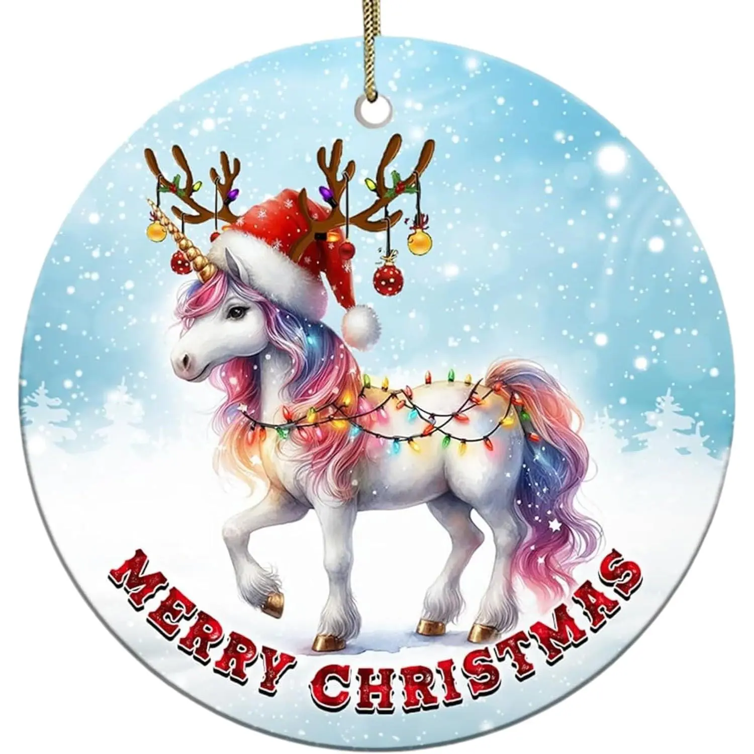 2025 Christmas Ornament - Unicorn Merry Christmas Ceramic Ornament, Ceramic Tree Decoration,  Unicorn Ornament,  for Family, ,  Lovers