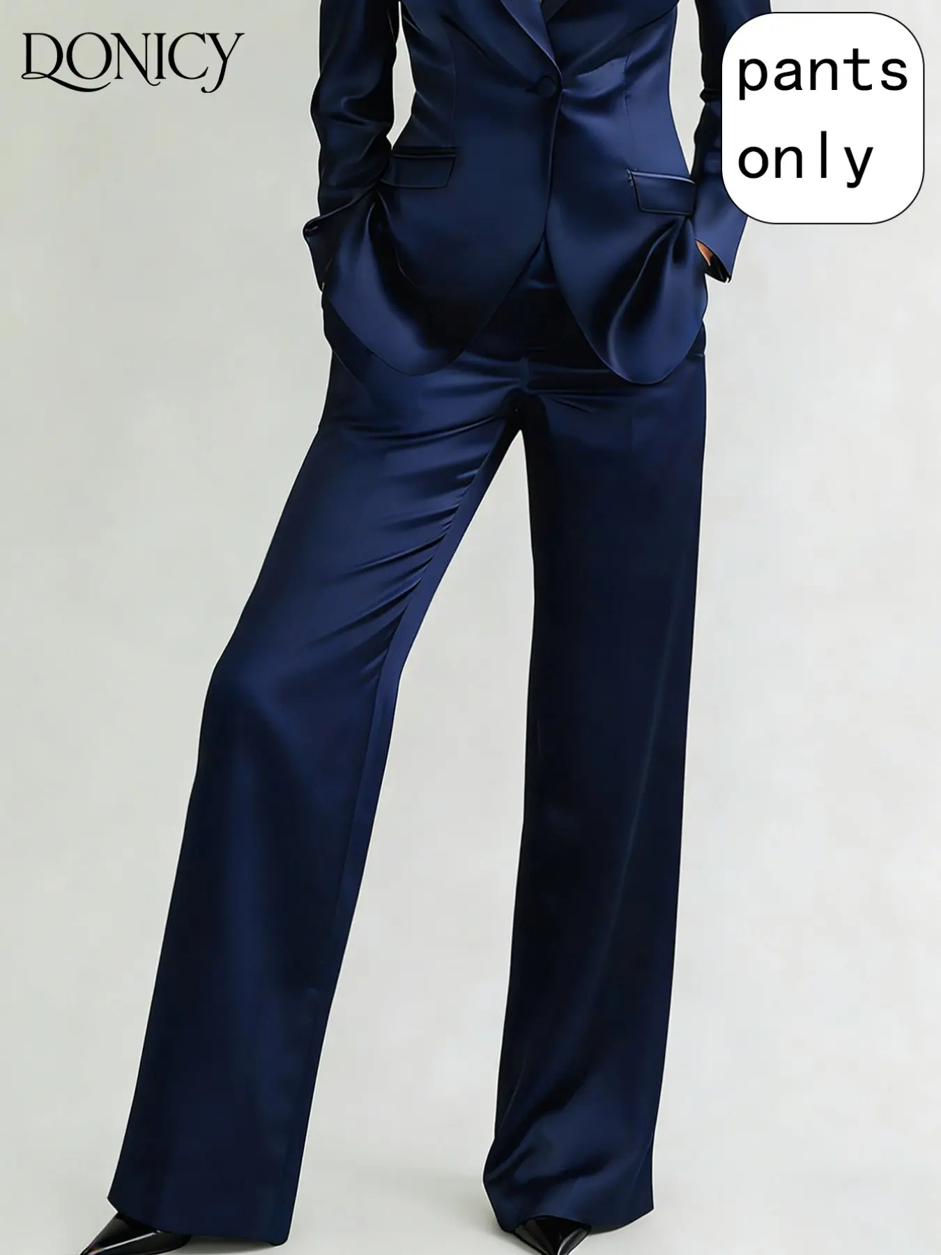 Women's Solid Woven Satin Fabric High-Waisted Suit Wide-Leg Long Pants, Elegant Formal Glossy Satin Texture, Ideal for Office, Evening Events, Brunch, Casual Occasions