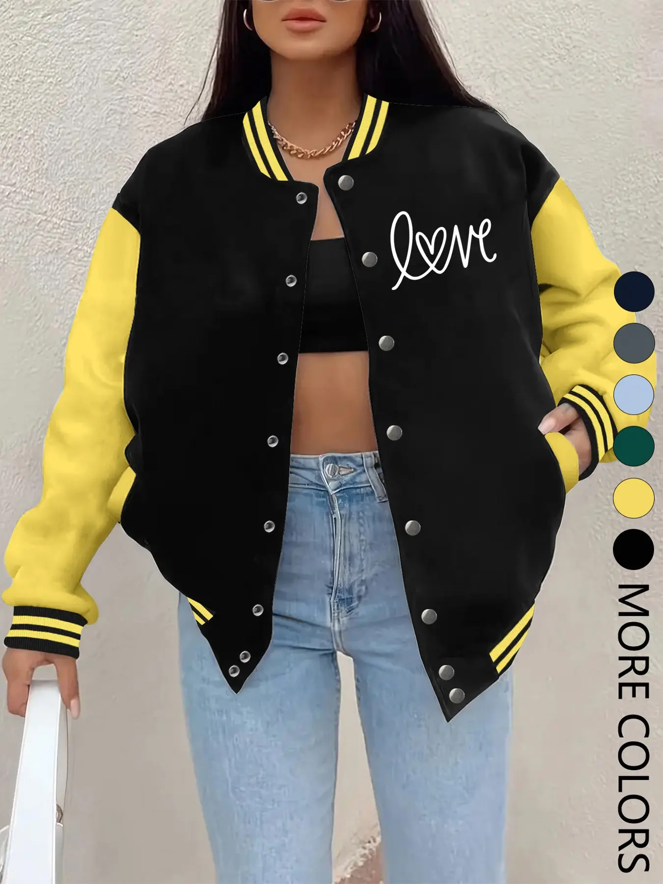 New Women's Baseball Jacket for Fall Winter, Creative Letter Print, Casual Sport Outerwear Coat, Comfortable Versatile Jacket, Hip-Hop Style, Multiple Colors