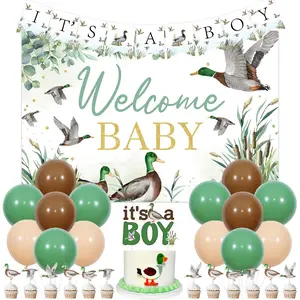 1Set Mallard Duck Baby Shower Decorations for Boys  Its A Boy Welcome Baby Backdrop Mallard Duck Photo Banner Cake Cupcake Toppers Hunting Theme Birthday Party Gender Reveal Supplies