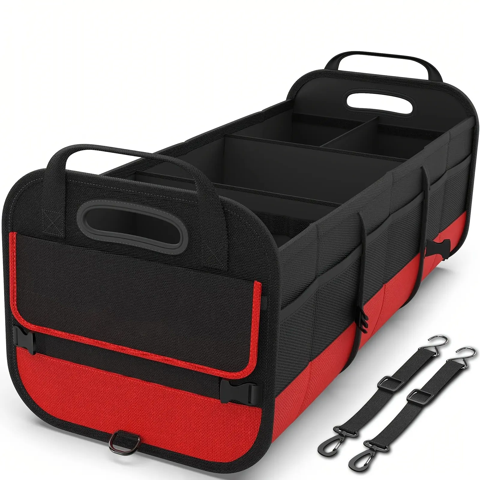 Foldable 25.1 Gallon Car Trunk Organizer, Multi-Layer Design with 4 Compartments and 2 Stretch Straps, Ideal for Travel, Camping, Shopping, Fits Suv and Pickup Truck