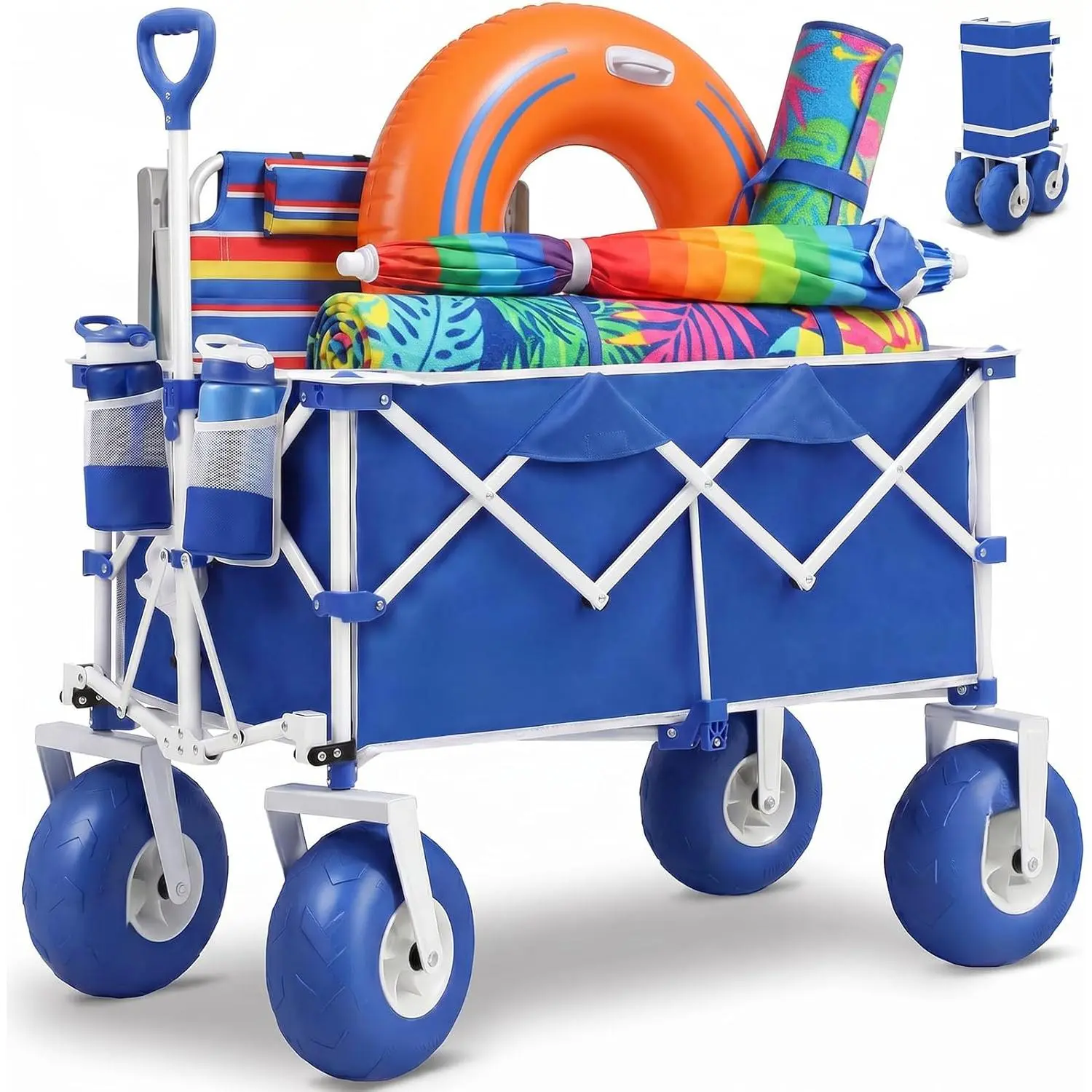 Heavy Duty Beach Wagon with 9" Big Sand-Proof Wheels – 600lb Capacity, 200L Oversized Foldable Cart| Adjustable Handle & All-Terrain Tires for Sand, Camping