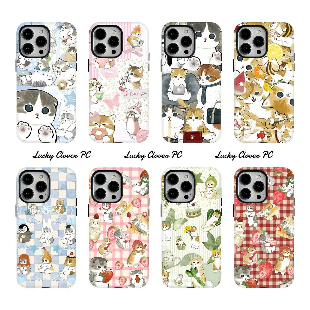 Colorful Cute Strawberry Rabbit Shark Cat Mofusand Phone Cases For iPhone 17 16 15 14 13 12 Promax Pro Max Plus Air 2-IN-1 Glossy Shockproof Protective Cover Best Gifts