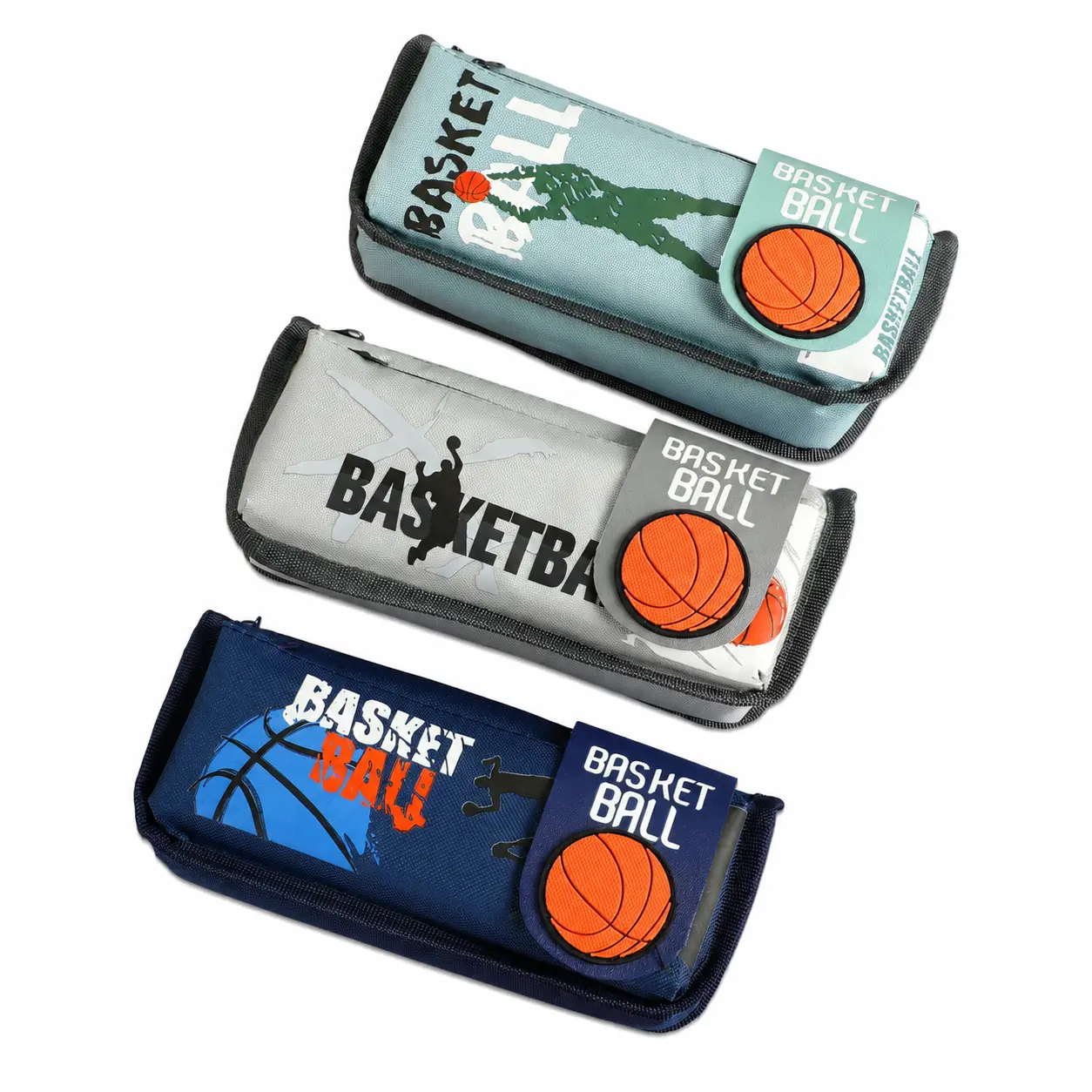 Oxford Fabric Basketball-Themed Pencil Pouch for Teens - Large Capacity Organizer Bag, Lightweight Durable Office Stationery, Smooth Zippers, Modern Sporty Design