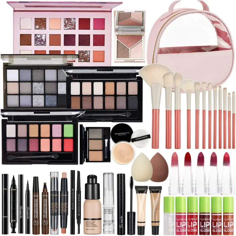 All In One Makeup Kit, Travel Makeup Kit, Makeup Gift Set, Makeup Kit for Women Full Kit, Makeup Bundle Includes Foundation Eyeshadow Palette Lipstick Eyeliner Mascara Contour Stick Cosmetic Brush Set