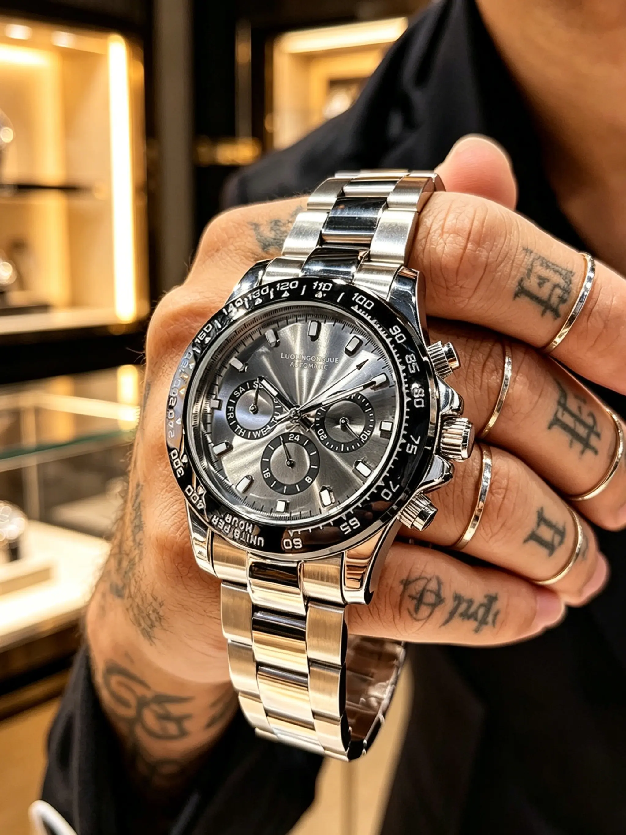 Men's Fashion Mechanical Watch, Stainless Steel Automatic Wristwatch, Multifunctional Sport Business Watch, Automatic Watches, Gift Box Included