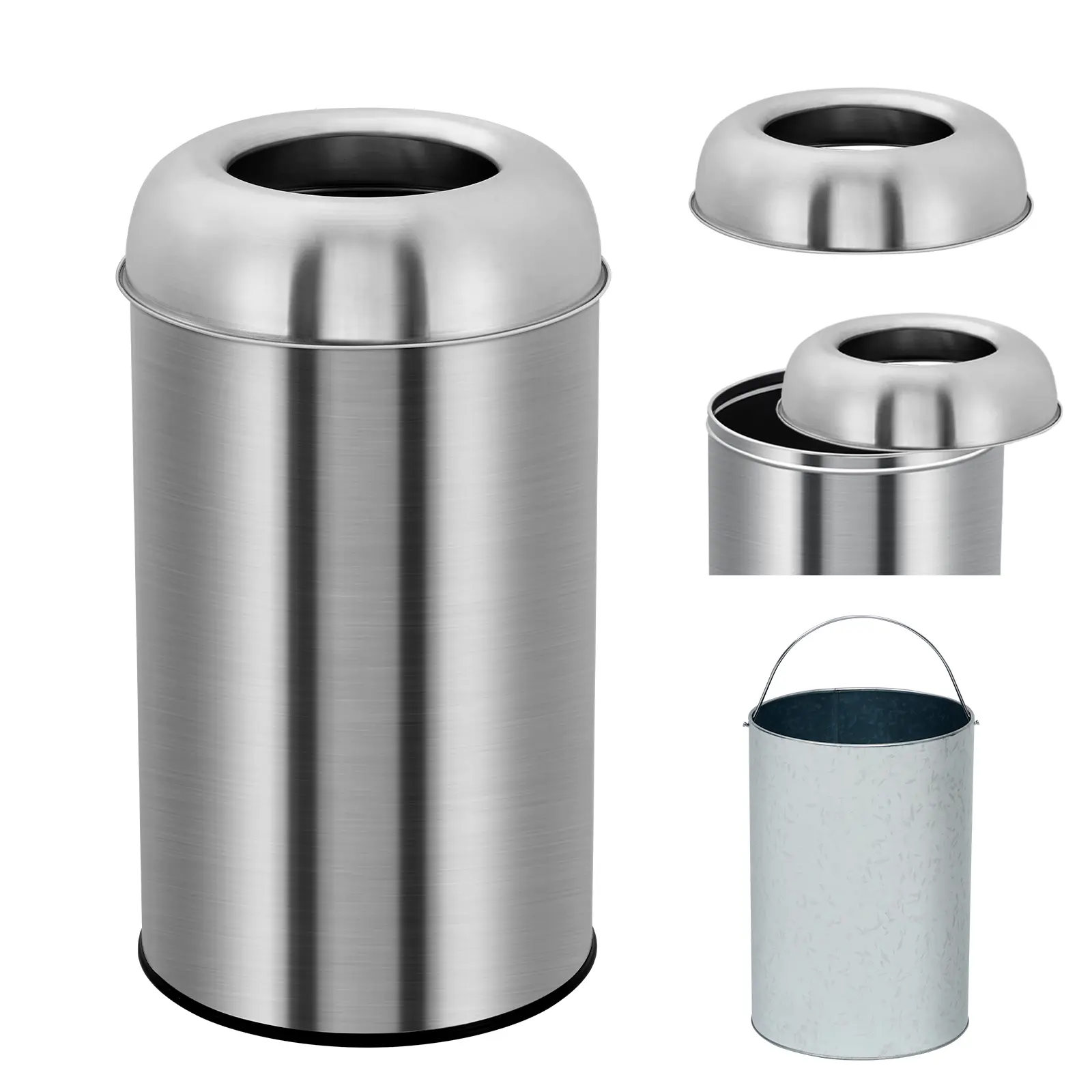 Open Top Trash Can, 13 gal/50 L Outdoor Indoor Round Garbage Can with Removable Inner Wastebasket, Commercial Grade Stainless Steel Rubbish Bin for Home, Office, Restaurant