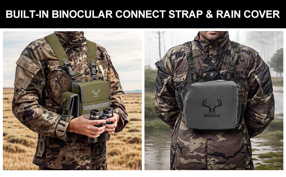 Binocular Harness Chest Pack - Bino Case with Rangefinder Pouch and Waterproof Cover for Hunting Hiking Birdwatching