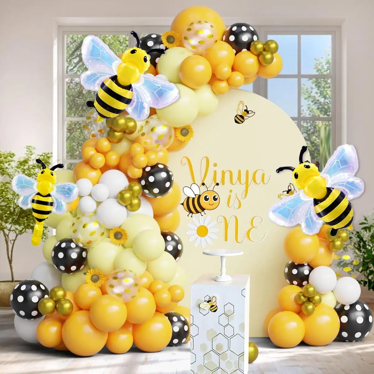 Cartoon Bee Aluminum Foil Balloons, Rainbow Transparent Wings Balloon Set, Kids Birthday Baby Shower Party Decorations, Helium Float Balloons, Balloons For Balloon Arch