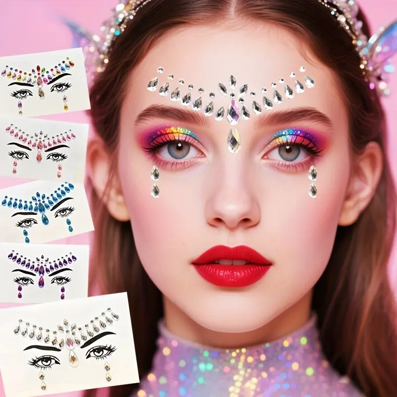 Indian Exotic Makeup Diamond Forehead Tear Diamante Face Stickers, Reusable, Long-Lasting, Perfect for Parties, Stage Shows, Music Festivals