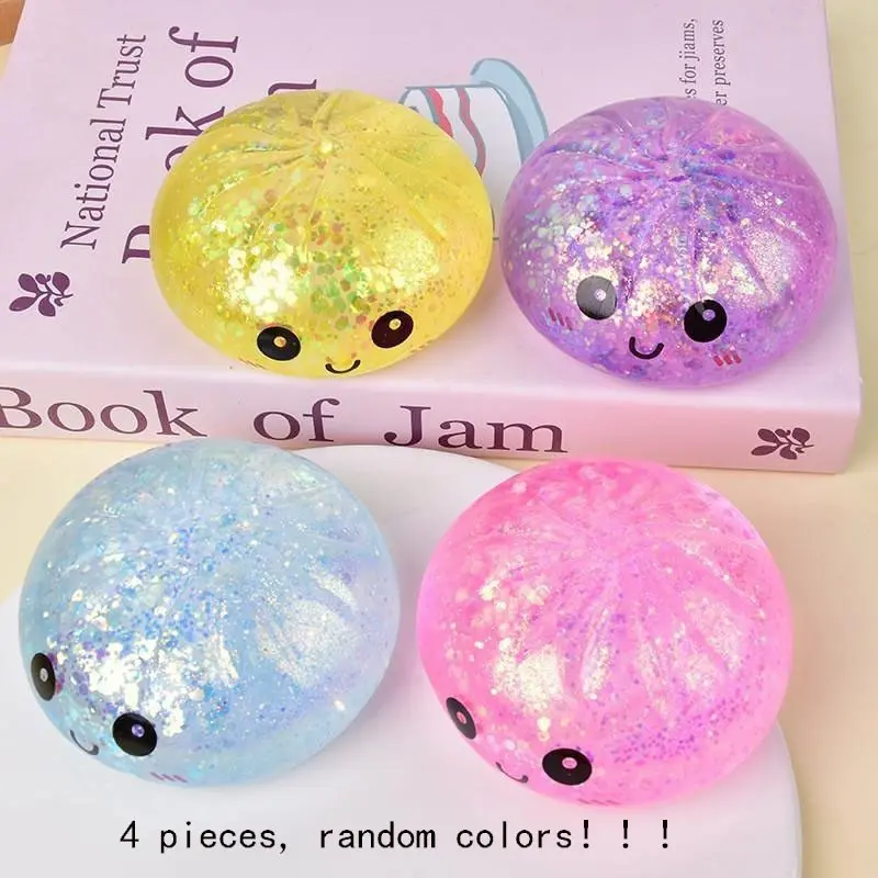 4pcs Random Color Smile Face Steam Basket Large Baozi Soft Squishy Toy, Cute Reboundable Tpr Stress Relief, Kawaii Squishies Unisex Kids Fun Gift