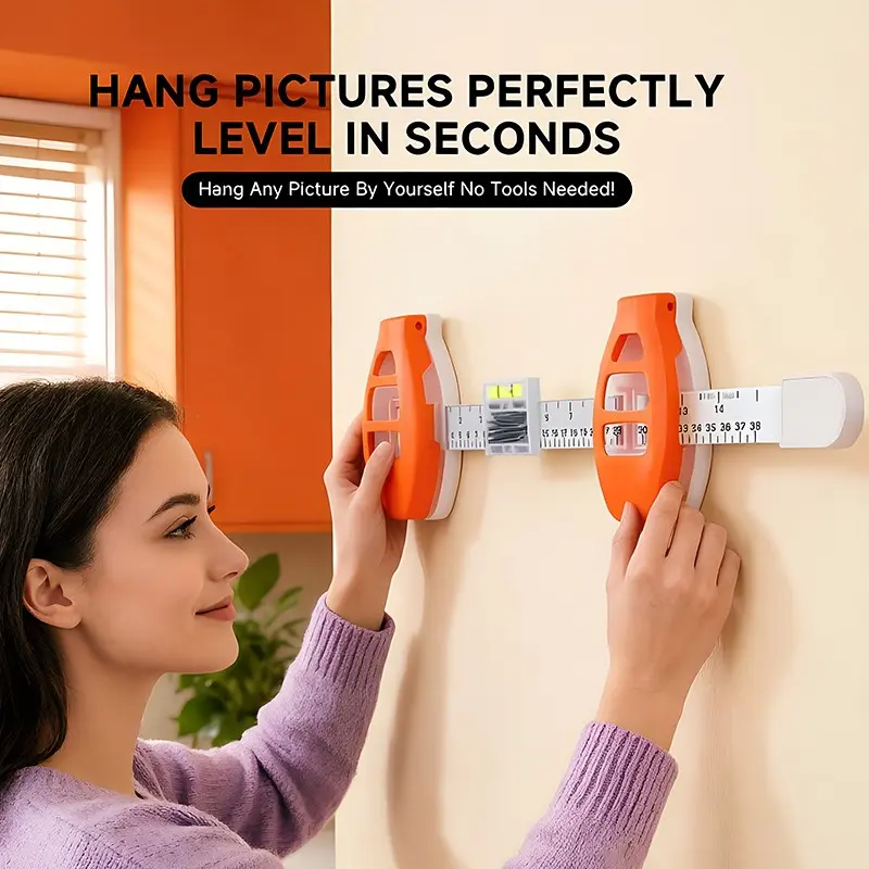 Picture Hanging Tool with Level, Hanging Hero Picture Hanging Kit, Picture Frame Hanging Ruler with Built in Bubble Level, Nails Storage Box Organiser, Plastic, Picture Hanging Marker Tool for Wall Art, Decorations
