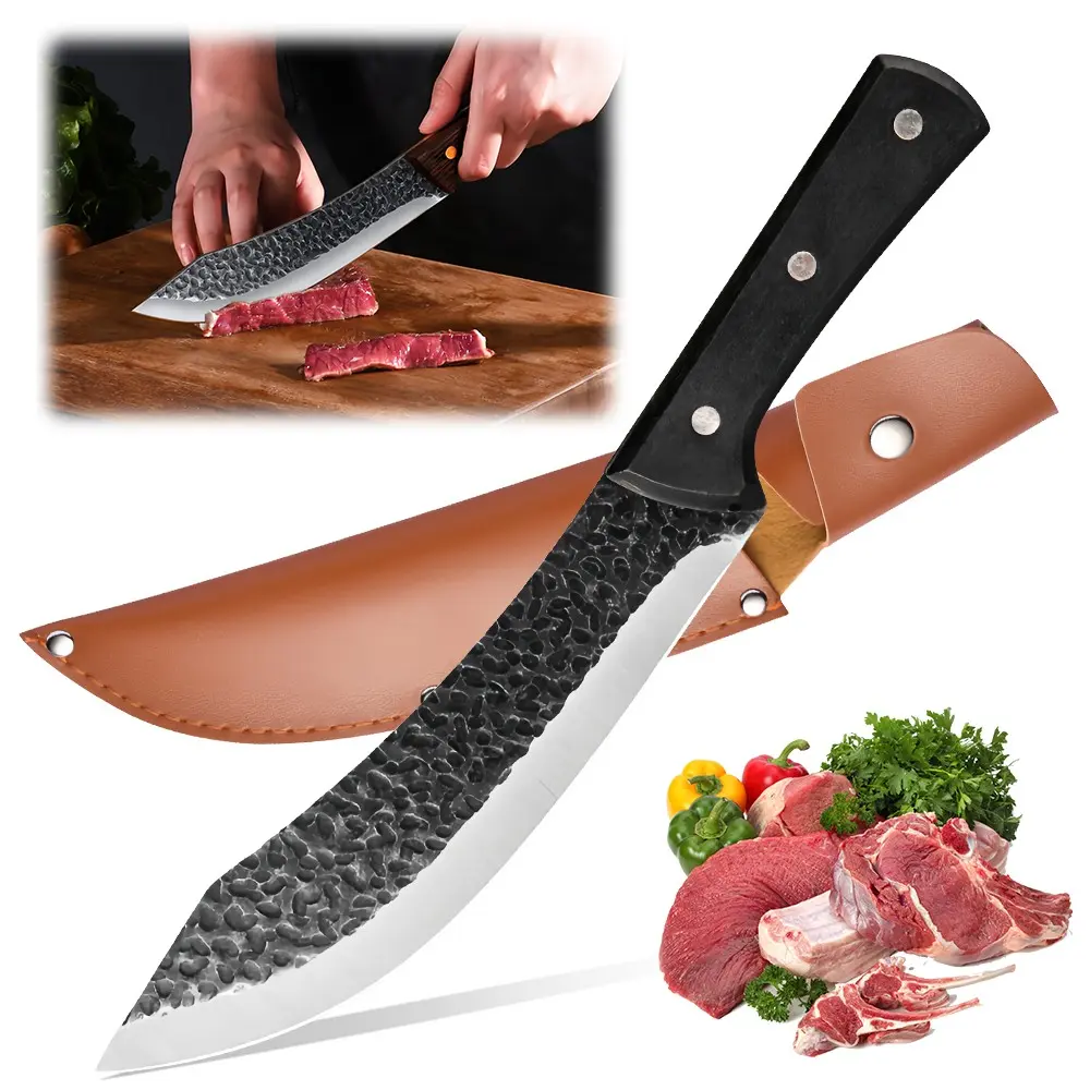 【Summerfinds】Kitchen Chef knife, Handmade Dragon Knife, Crafted from Stainless Steel with a Sheath, Sharp Meat Cleaver for Cutting And Chopping Bones, Versatile Utility Knife with Ergonomic Handle, Ideal for Outdoor, Home