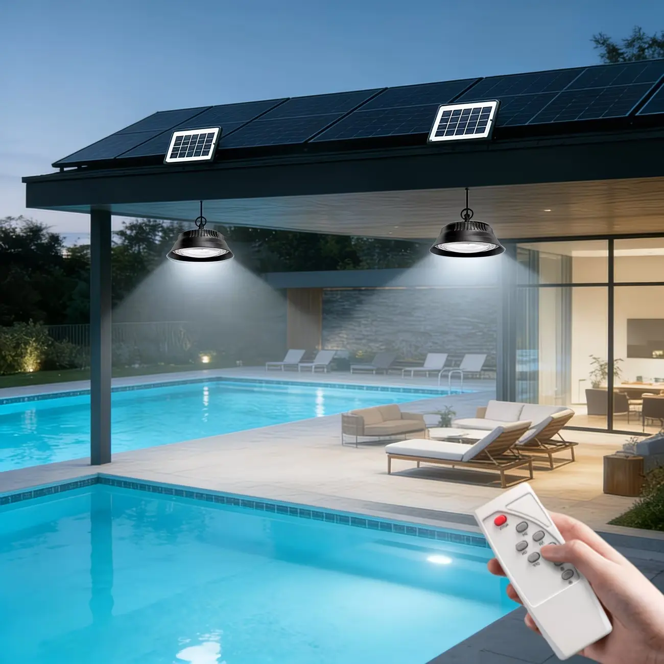 Solar Remote Control Pendant Light, Outdoor Streetlight, Light, with Installation Hardware, for Barn, Storage Room, Courtyard, Porch, Garden