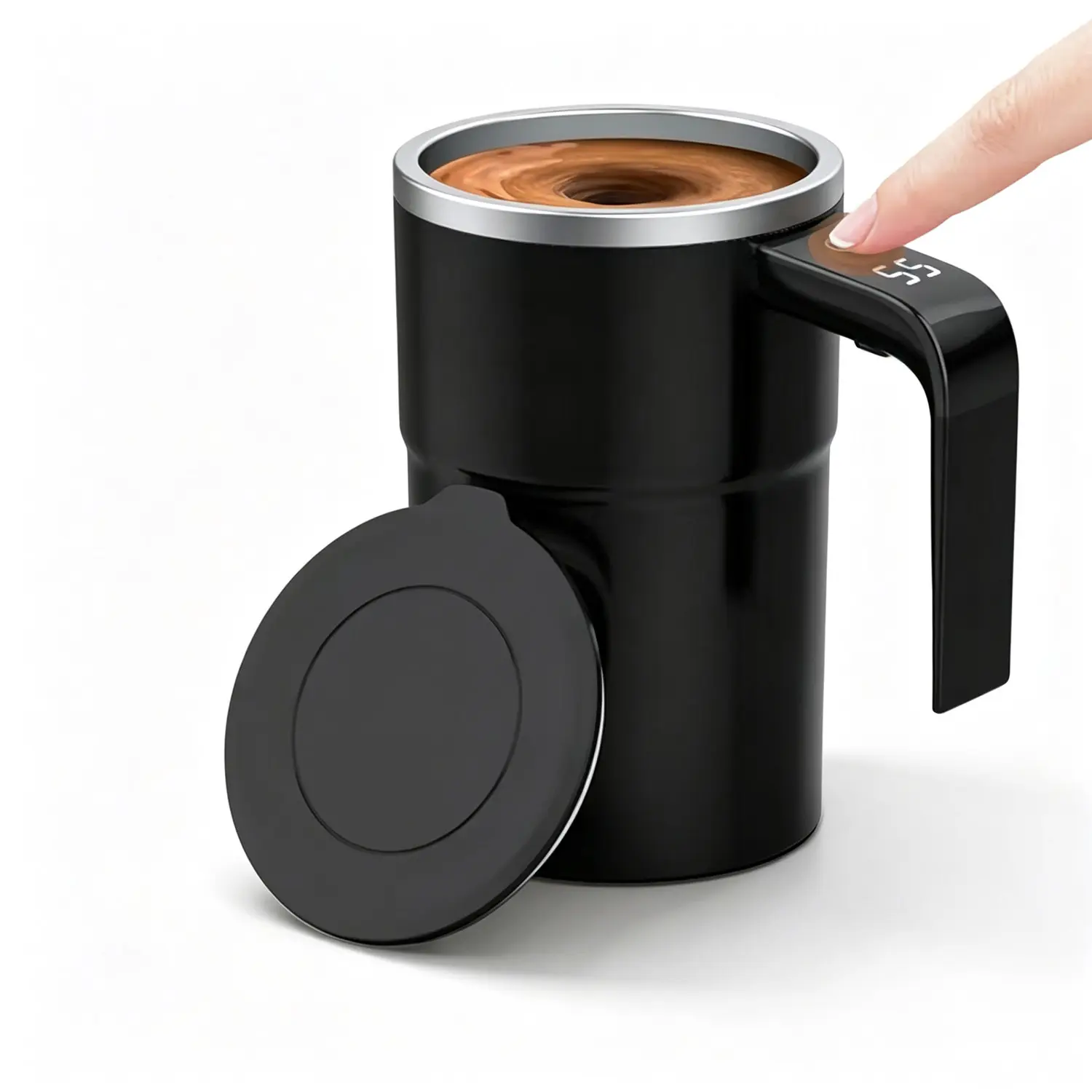 Smart Auto Stirring Coffee Mug with Lid 1 Set USB Rechargeable Self Mixing Cup with Temperature Display for Coffee Tea Hot Chocolate Milk Cocoa Travel Office Kitchen Mug Holiday Gift