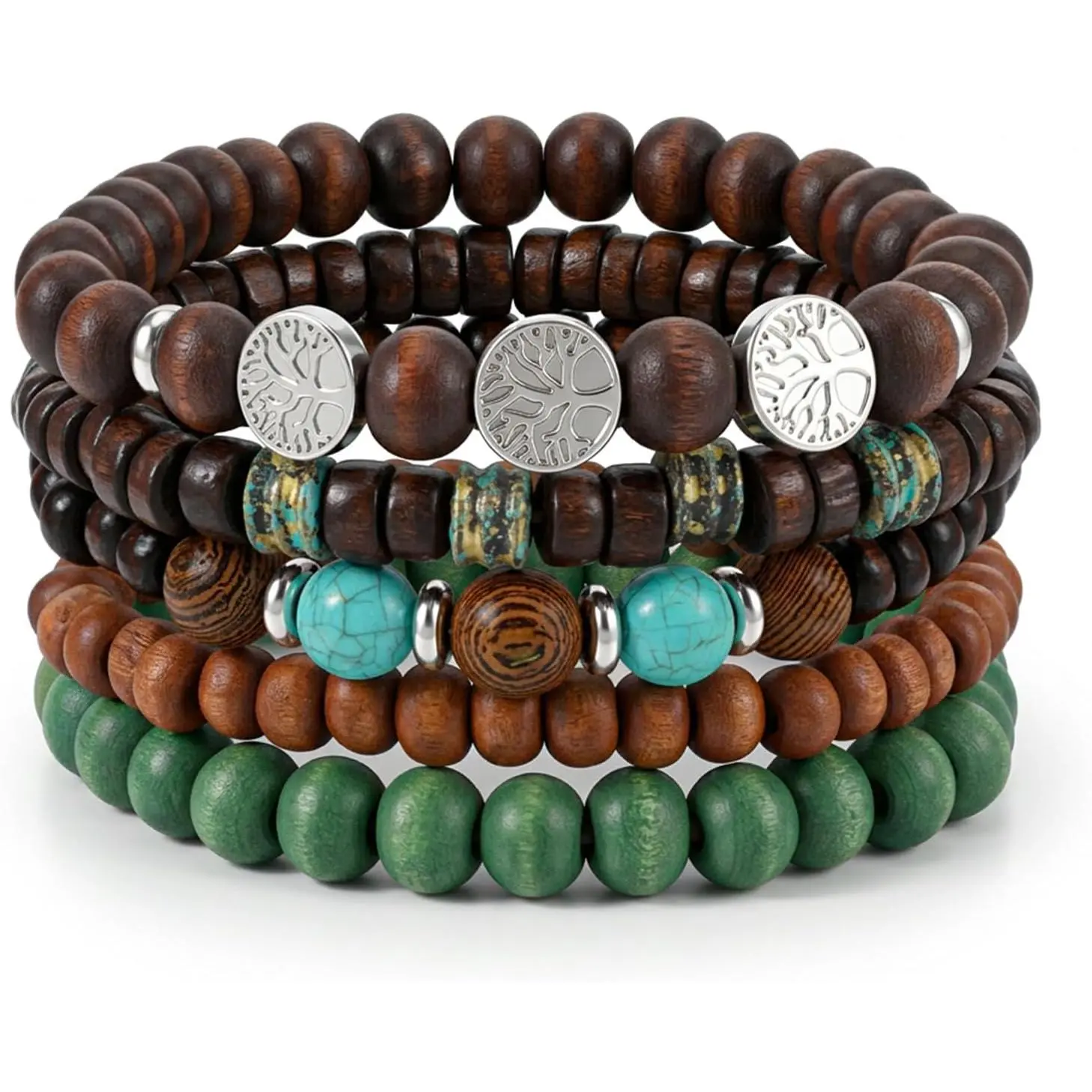 5 count Beaded Bracelets, Elastic  Alloy Boho Stackable  Beaded Bracelets, Boho  For Women Men