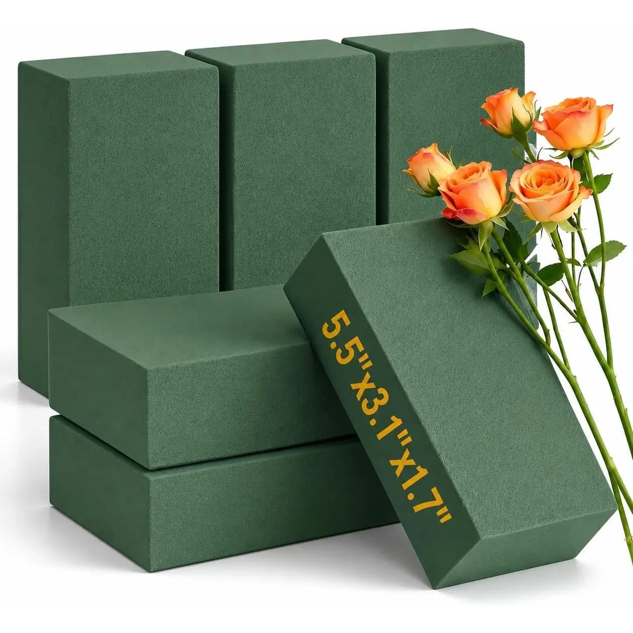 6 Pack Green Synthetic Floral Foam Blocks - Water-Absorbent Wet & Dry Floristry Supplies, Beginner-Friendly for DIY Lovers, Holiday Arrangements (5.5"x3.1"x1.7", Easy to Cut & Shape)