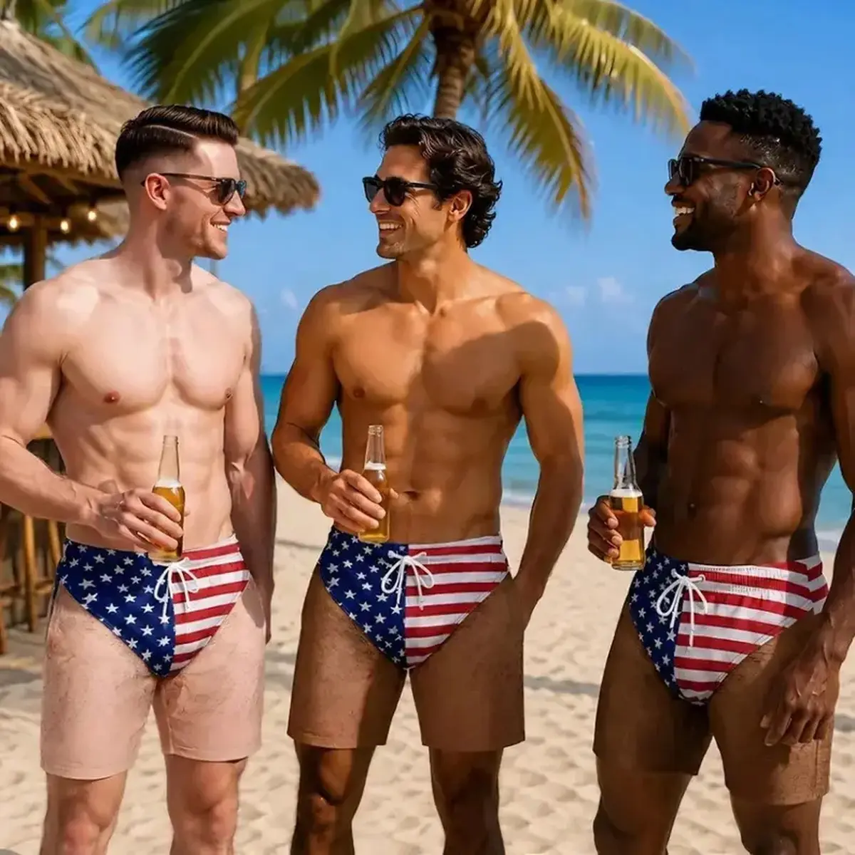 Funny Patriotic Men Swim Trunks, Summer Vacation Gift For Men, Freedom And Chill