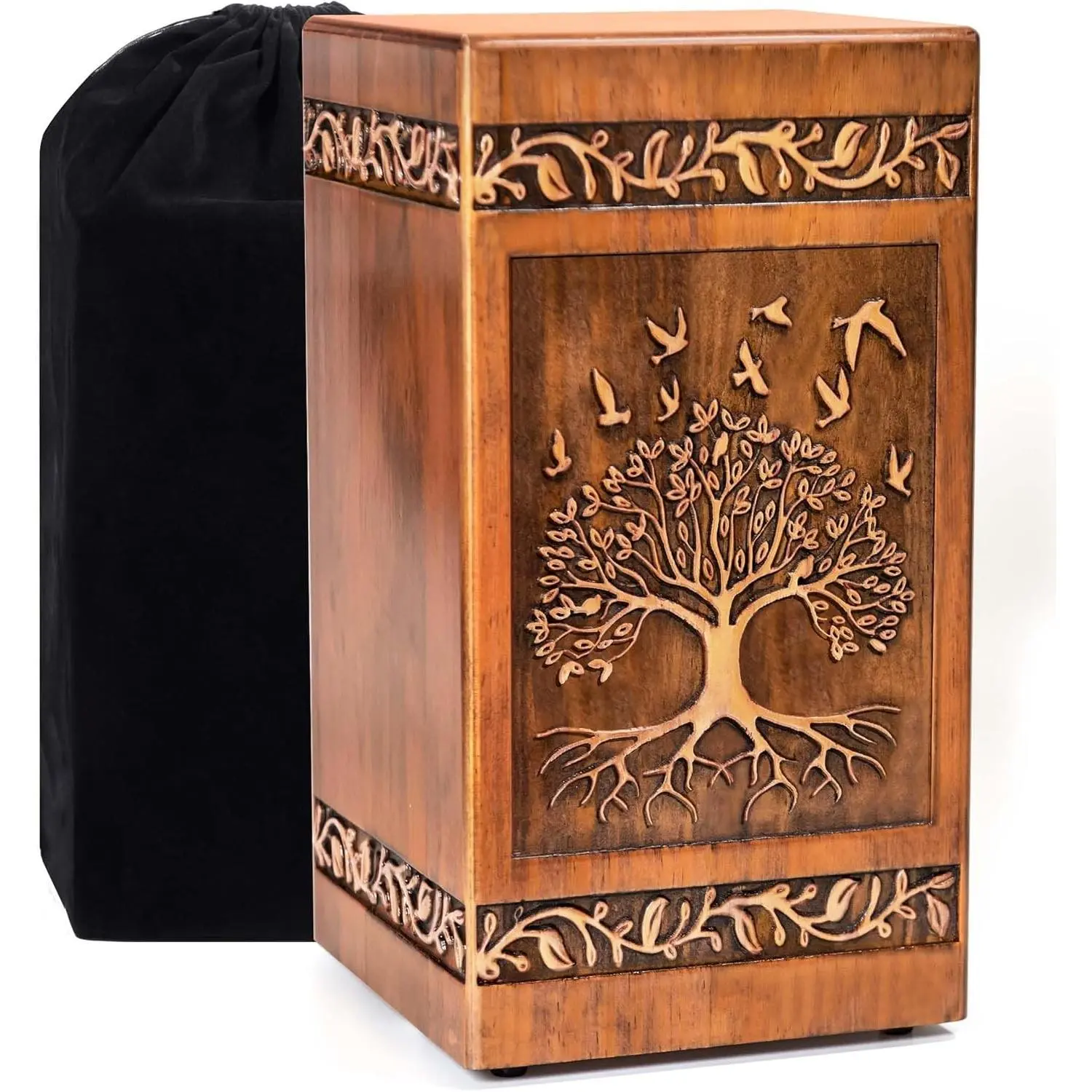 Wooden Cremation Urn for Human Ashes Adult Male Female 250 lbs, Engraved Tree of Life Decorative Funeral Urns Box and Casket for Ashes Men Women with Satin Bag Burial or Memorial(Tree of Life)