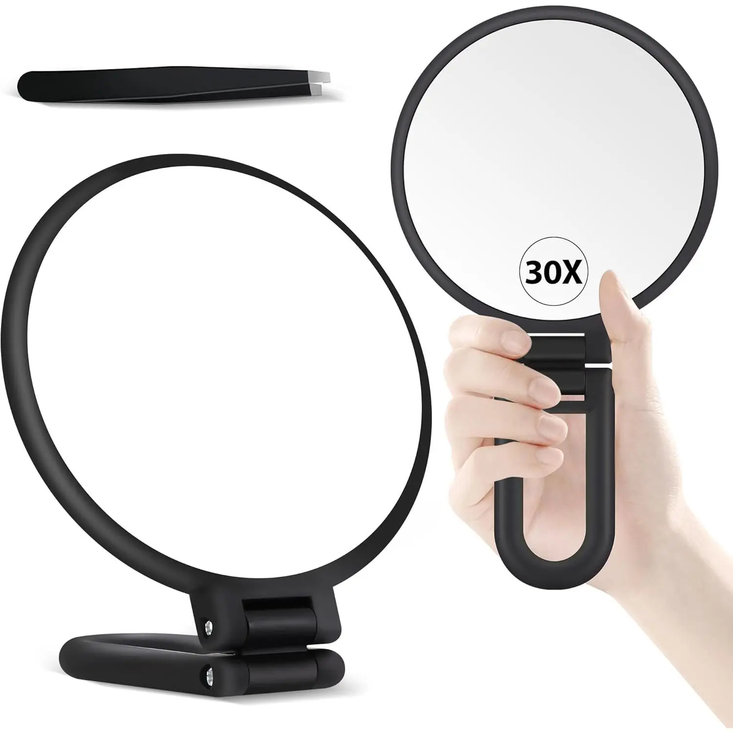 30X Magnifying Mirror, Hand Mirror with Handle, Doule Sided Hand Mirror with 30X/1X Magnification, Travel Essential Portale Foldale Makeup Mirror for Precision Makeup lack