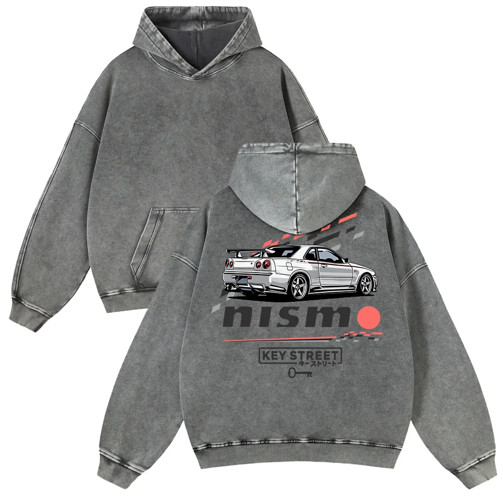 Unisex Vintage Washed Cotton Blend Hoodie - Skyline GT-R Graphic, Thick Super Soft Tops, Long Sleeve, Fit Plus Size Casual Wear Sweatshirt for Daily Jeans Pairing, Size M