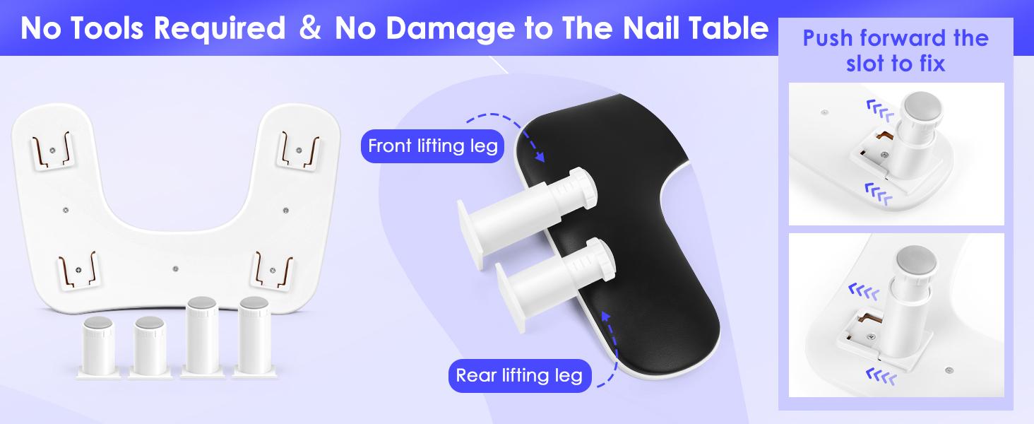 Manicure Arm Rest for Nails Tech: U-shaped Adjustable Nail Armrest - Black PU Leather Hand Stand Rest for Manicurists