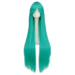 Anime Cosplay Wig Turquoise Long Straight Hair Heat-Resistant Synthetic with Bangs for Cosplay Parties Halloween Theme Events