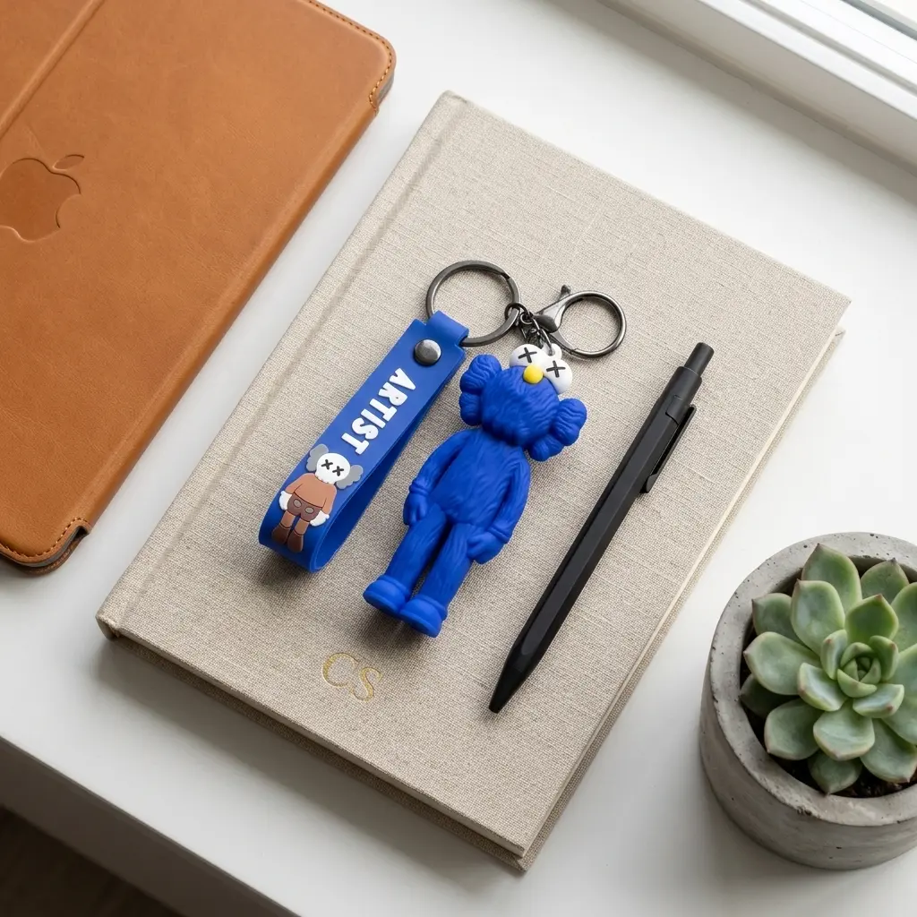 2pcs Trendy Hypebeast Cartoon Figure Keychain with Wrist Strap, Aesthetic Backpack Charm, Car Keyring Gift for Home Decor Doll Ornaments