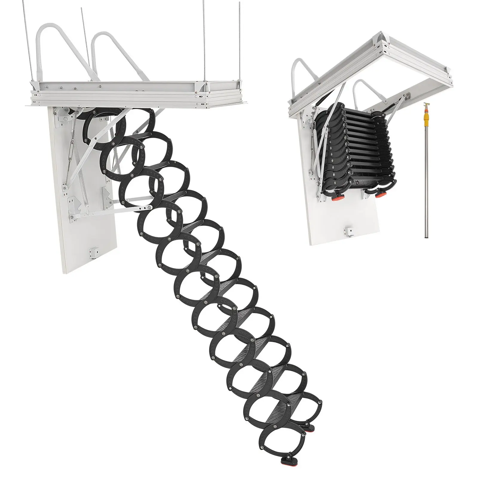 【Black Friday】VEVOR Attic Ladder, 660LBS/299.4KG Capacity, Fits 8.5 to 9.4 ft Ceiling Height and 39.4x 27.5 inch Opening Size, Alloy Steel Pull-Down Retractable Ceiling Stair with Pulling Rod for Attic Loft Roof