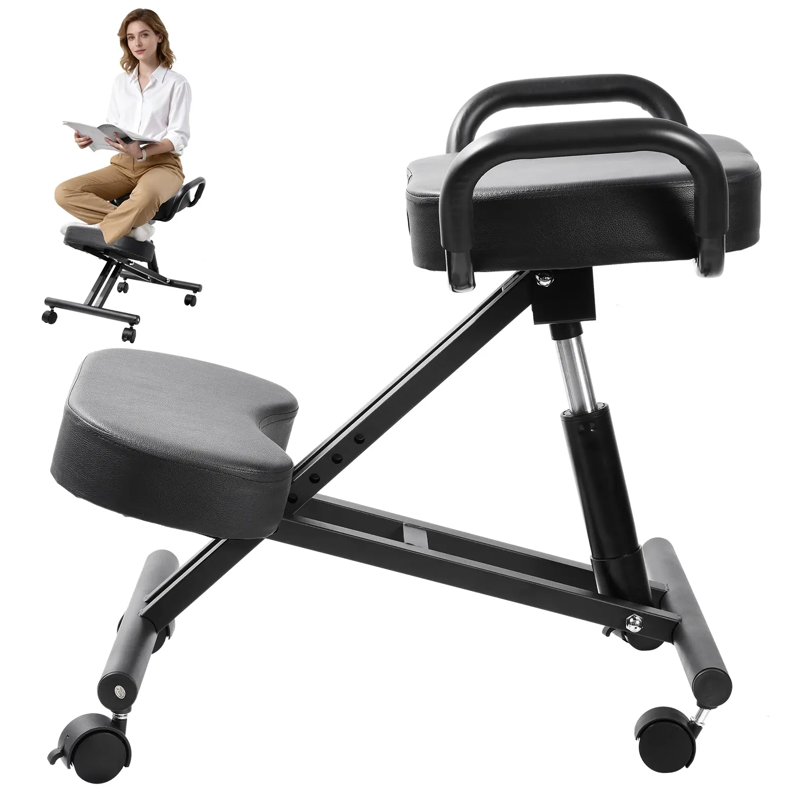 Ergonomic Kneeling Chair Heavy Duty Better Posture Kneeling Stool Office Chair Home for Body Shaping Relieveing Stress Meditation Desk Computer Kneeling Stool Chair