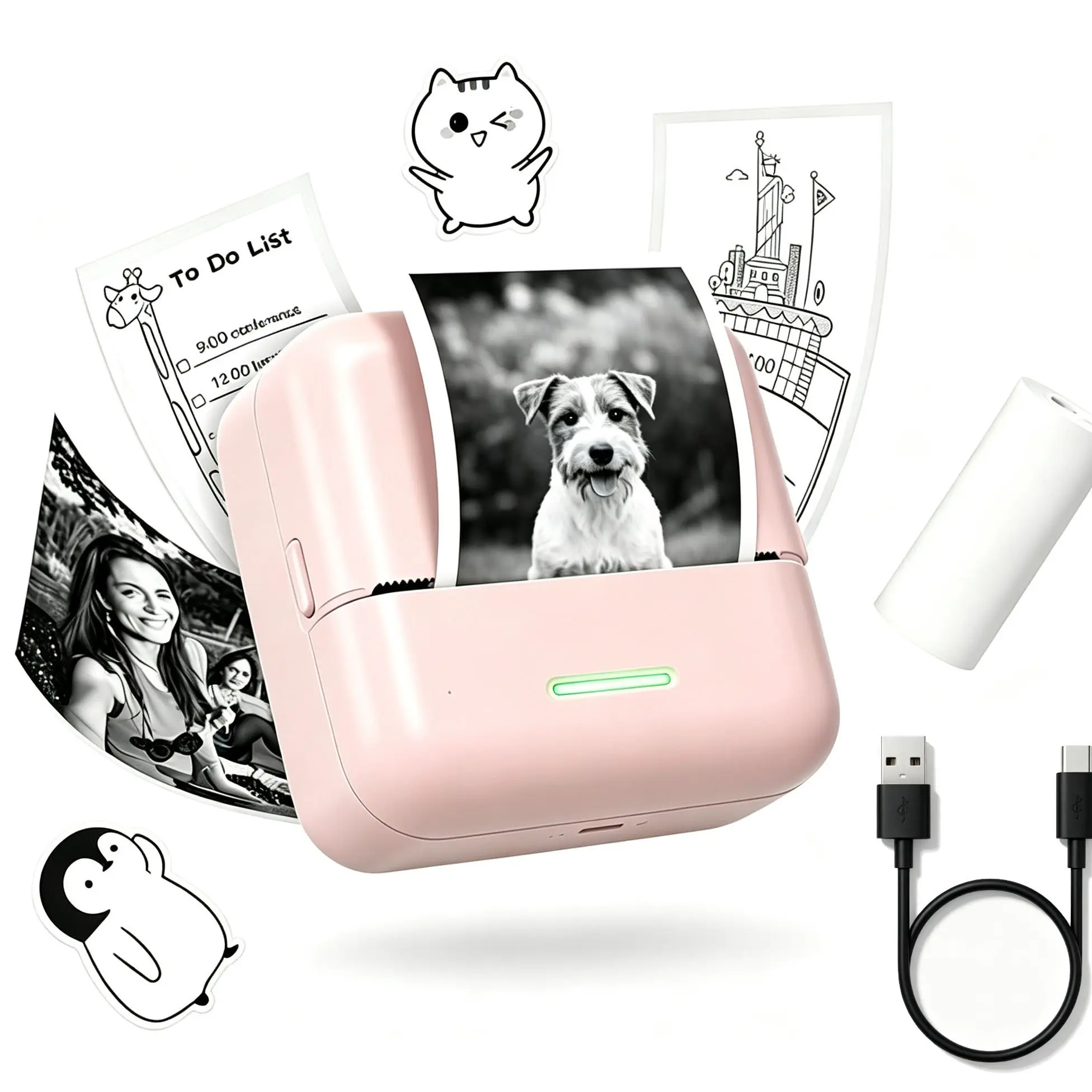 Portable Mini Label Printer, Inkless Thermal Printer, Ideal for Notes, Gifts, Photos, Memos, Lists, Diaries, Students, Creative Projects
