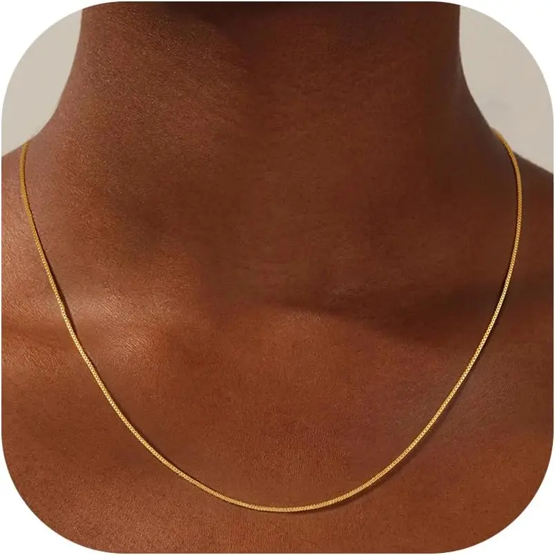 S925 Sterling Silver Box Chain Necklace for Women - 0.8mm Thick Sturdy Colourfast Chain Necklace 16/18/20/22/24 Inch