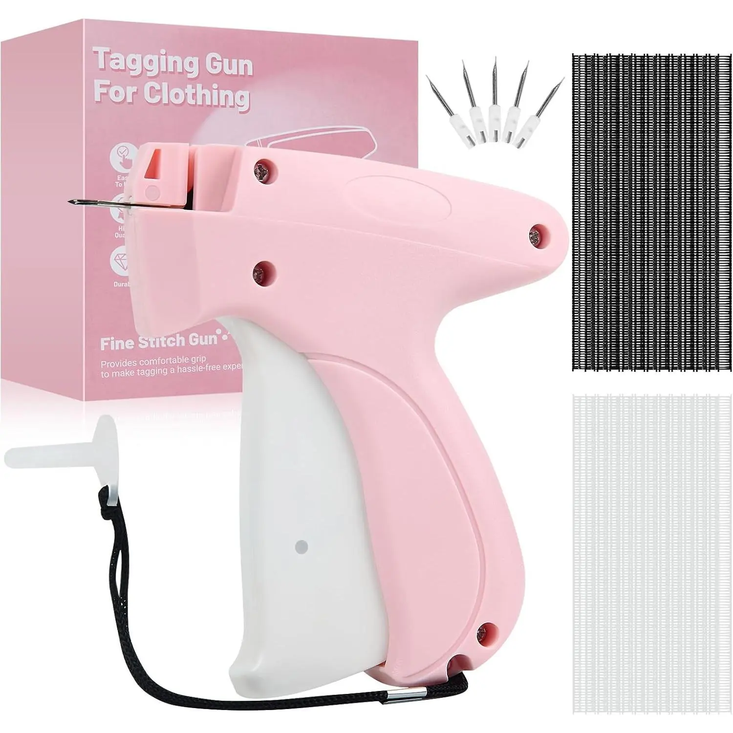 Quick Clothing Fixer Sewing Gun Garment Repair Tool Clothing Label Gun 4000 Fasteners (2000 White + 2000 Black) Clothing Label Gun 6 Needles Quick Stitch Cloth Fixer Pink