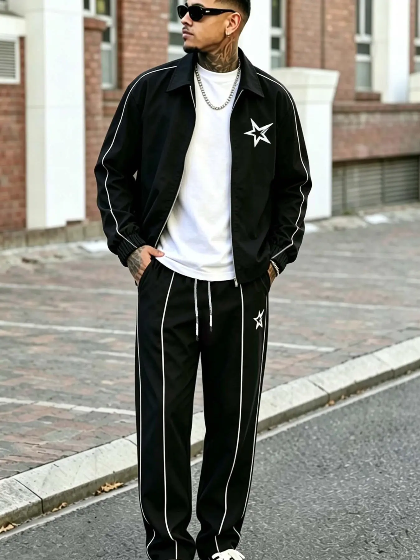 Men's Side Striped Print Sport Jacket and Pants Set, Fashionable Sports Wear, Comfortable All Season, Casual Fitted Style, Athleisure Tracksuit