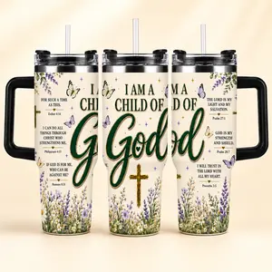40oz Sturdy Engraved "I Am a Child of God" Christian Floral Vacuum Flask, Portable Stylish Drinkware with Bible Verses, Inspirational Faith Gift for Women