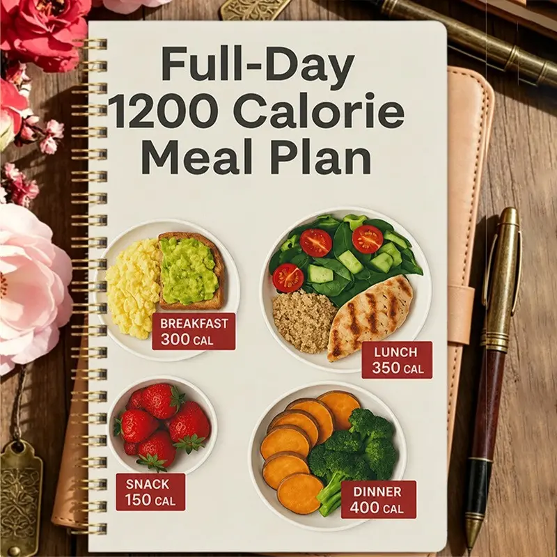 1pc 1200 Calorie Full-Day Meal Plan Notebook, Professional Calorie Management & Three Meals Matching Record Book, Fitness Light Food Calorie Control Diet Planning Check-In Notebook Women's clothing