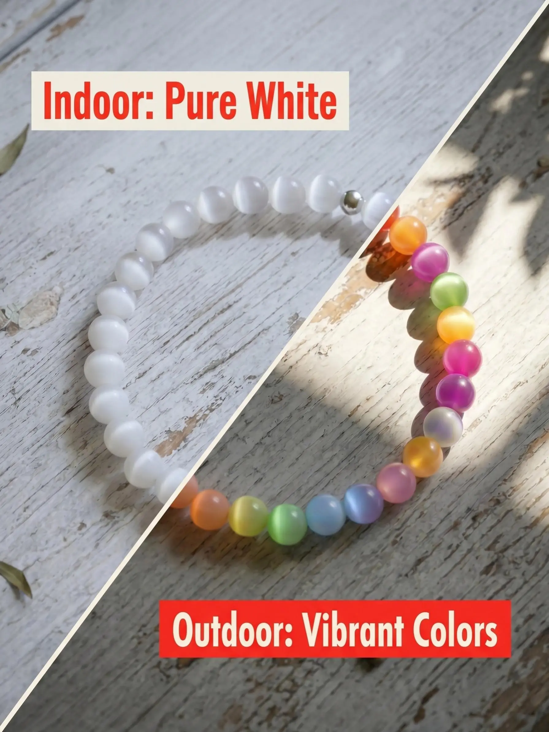 UV Light Reactive Color-Changing Macaron Beaded Bracelet, Unisex Elastic Rope Wristband, Summer Beach Dopamine Jewelry