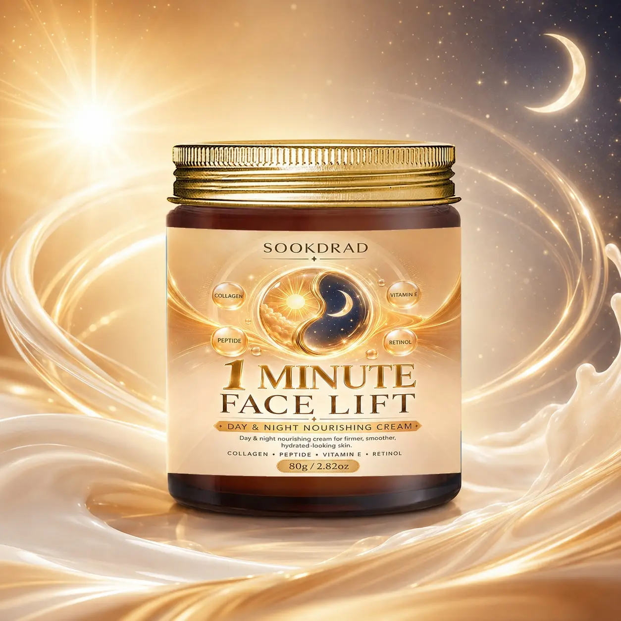 1 Minute Face Lift Day Night Nourishing Cream, Collagen, Peptide, Vitamin E, Retinol, Firm Smooth Hydrate Skin, Day Night Use, 80g