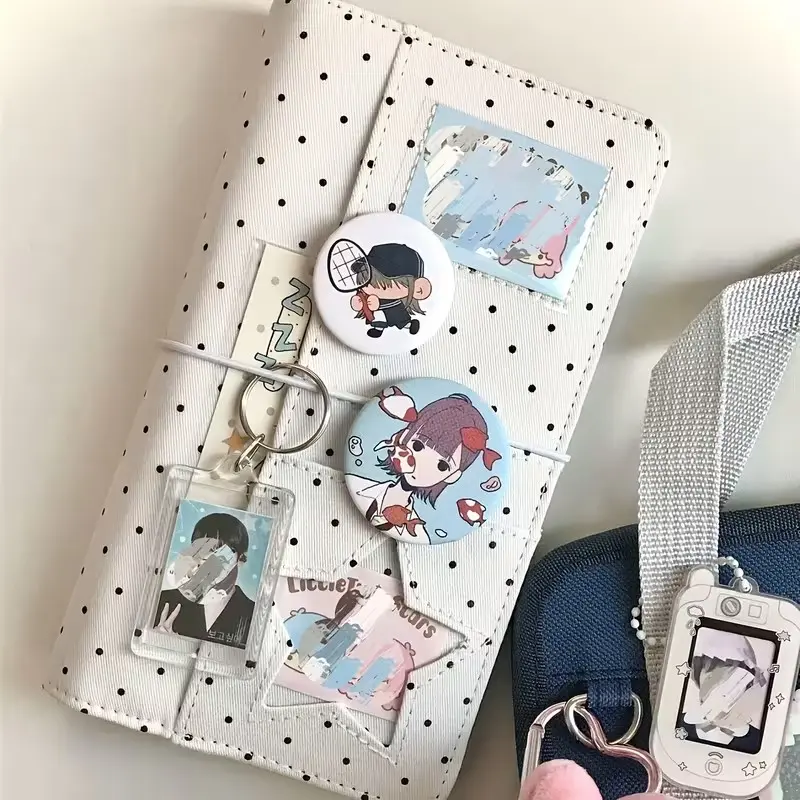 Korean Denim Star Window Polka Dot A6 Notebook, Replaceable Inner Core, Multiple Card Slots, Large Capacity, Cute Sweet Portable Planner, Aesthetic Notebook