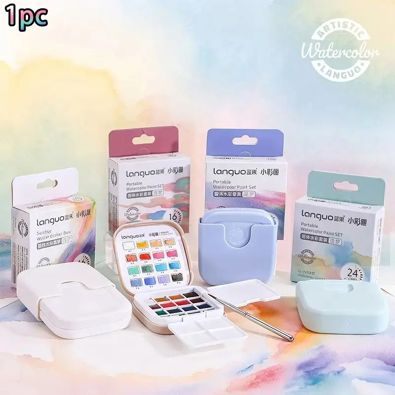 New Mini Square Box Solid Watercolor Paint Set, Portable Travel Design Art Palette, Watercolor Painting Supplies, Crafts Art Supplies, Coloring Supplies, Art Materials, Ideal for Christmas Cards and Holiday Illustrations