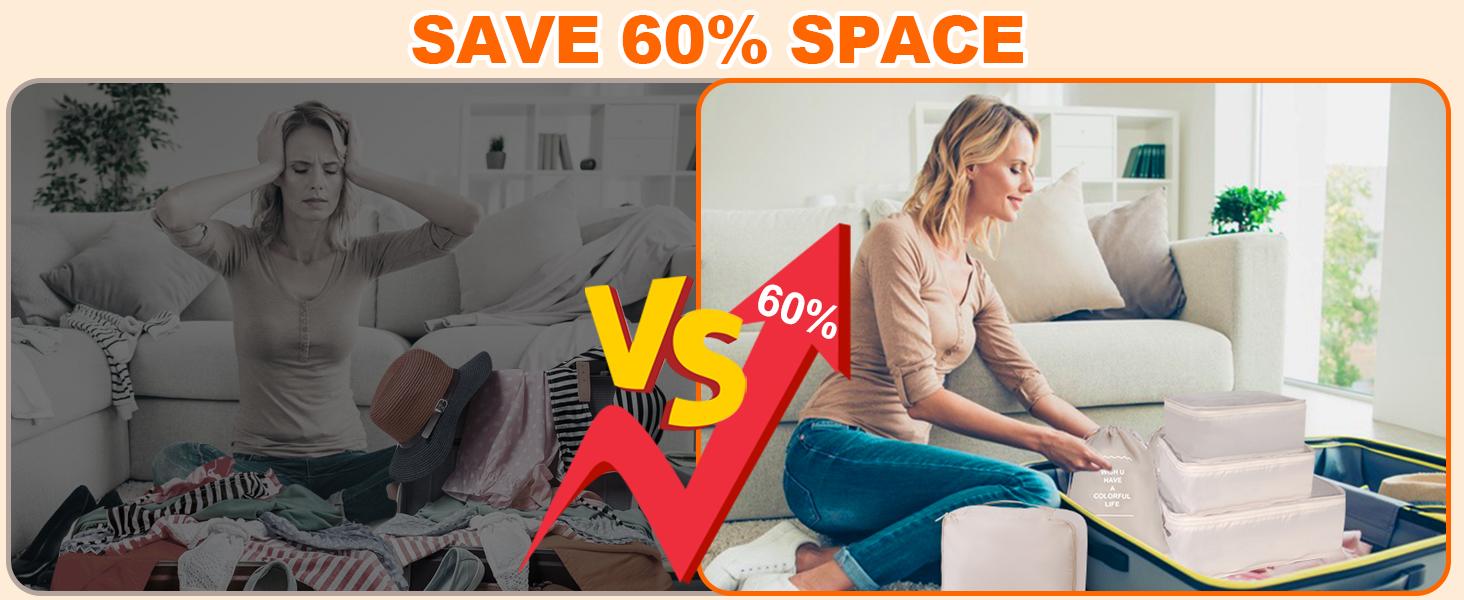 8 Set Packing Cubes for Suitcases, Travel Luggage Packing Organizers with Laundry Bag, Compression Storage Shoe Bag, Clothing Underwear Bag, for Man & Women