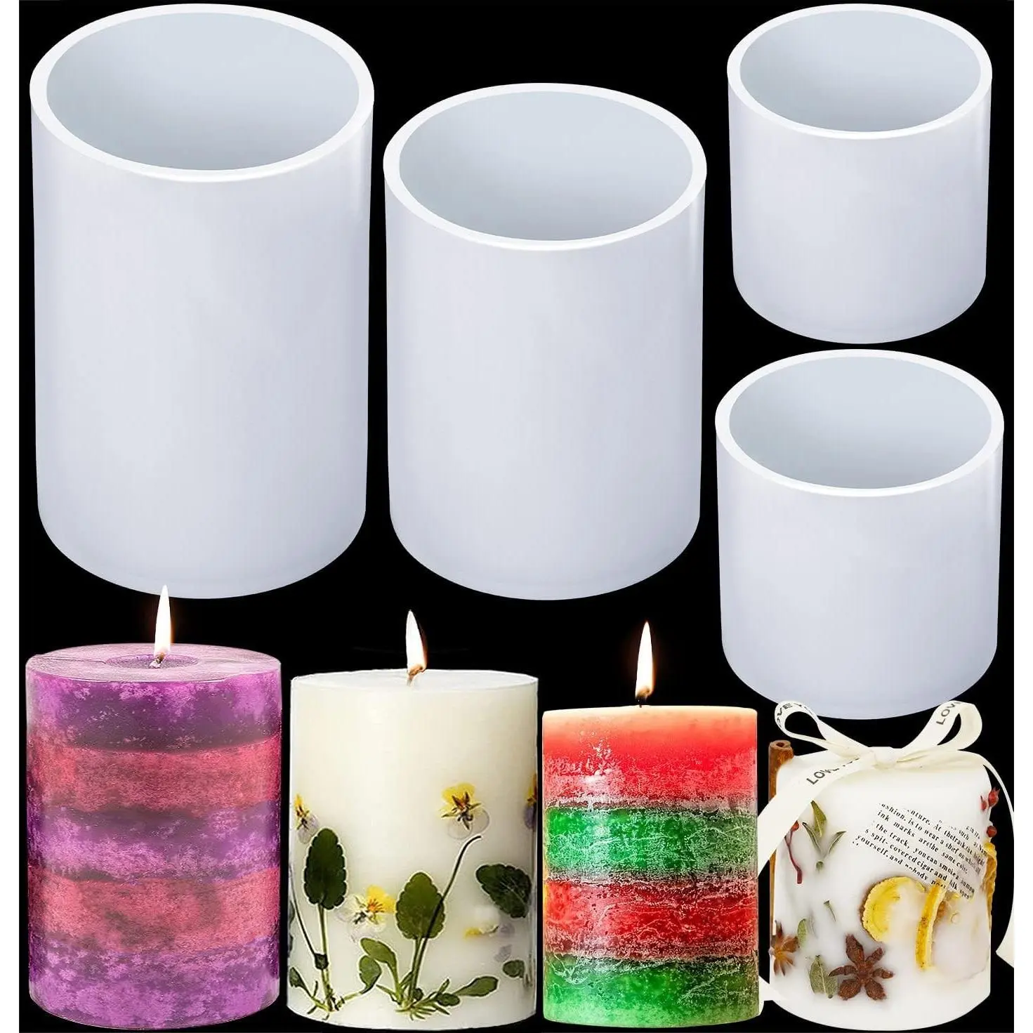 Silicone Cylinder Candle Molds - 4In, 3.5In, 2.5In, 2In Sizes for DIY Candle Making, Epoxy Resin Casting Projects